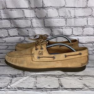 Sperry Mens Brown Leather 2-Eye Slip On Boat Shoes Size 11.5